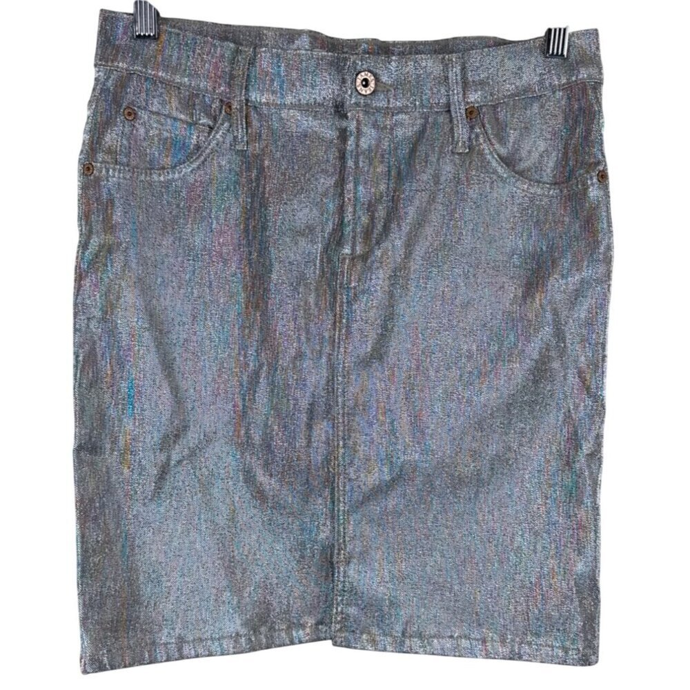 NEW James Jeans Women's Skirt Showgirl Live Silver Metallic Rainbow Stripe 27